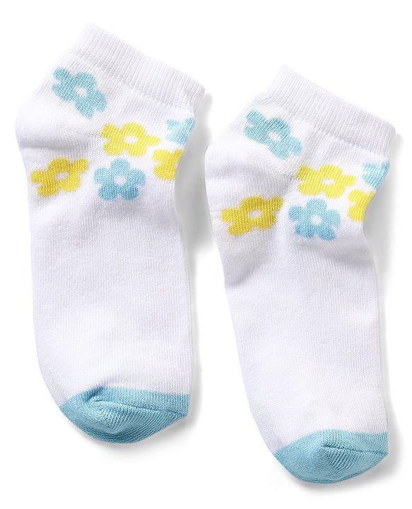 Pine Kids Cotton Spandex Knit Ankle Length Socks with Floral Design Pack Of 3 - Snow White