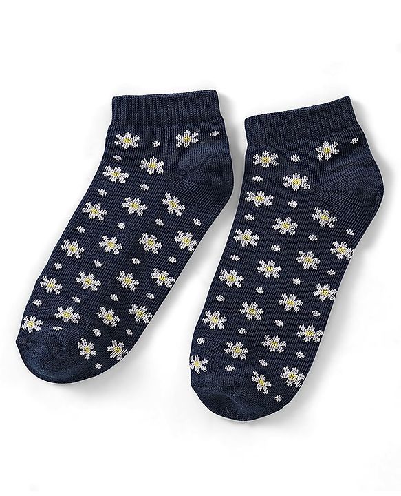 Pine Kids Cotton Spandex Knit Ankle Length Socks with Snow Flakes Design Pack Of 3 - Snow White & Yellow