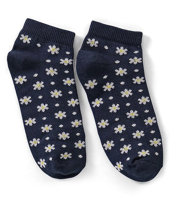 Pine Kids Cotton Spandex Knit Ankle Length Socks with Snow Flakes Design Pack Of 3 - Snow White & Yellow