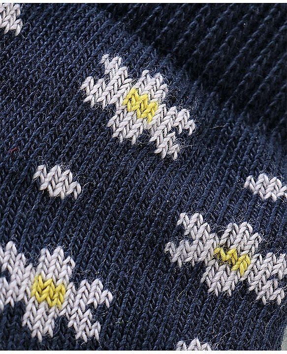 Pine Kids Cotton Spandex Knit Ankle Length Socks with Snow Flakes Design Pack Of 3 - Snow White & Yellow