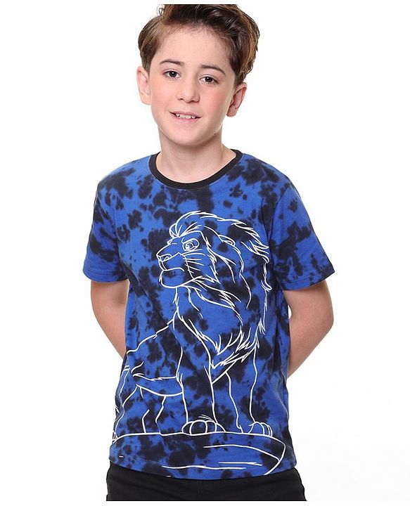 Pine Kids Disney Cotton Tie & Dye Half Sleeve Tee With Front and Back Lion King Graphics - Blue