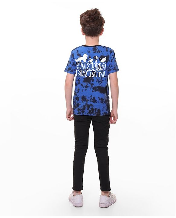 Pine Kids Disney Cotton Tie & Dye Half Sleeve Tee With Front and Back Lion King Graphics - Blue