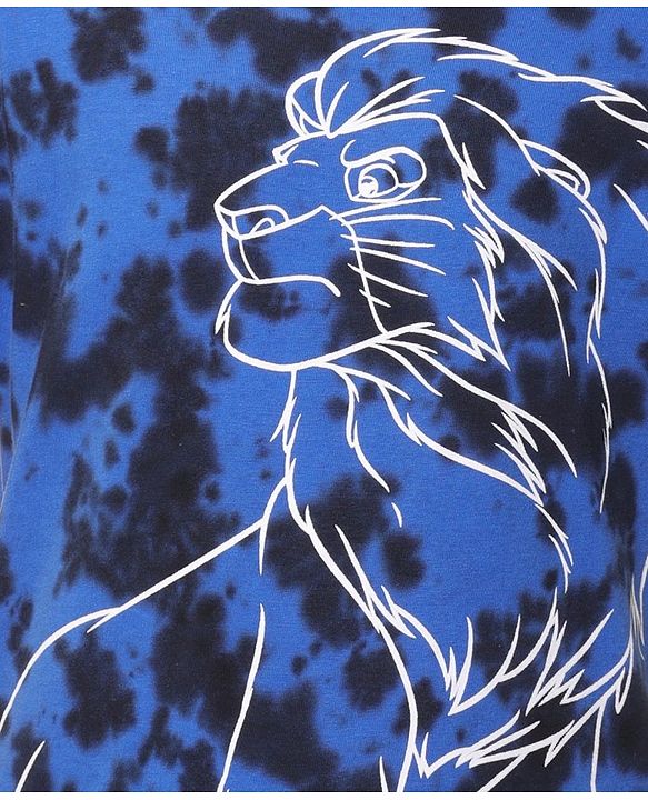 Pine Kids Disney Cotton Tie & Dye Half Sleeve Tee With Front and Back Lion King Graphics - Blue