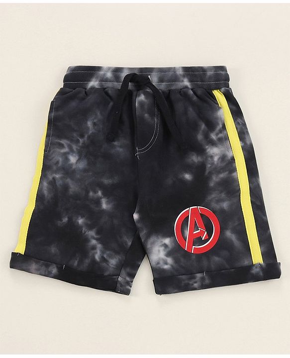 Pine Kids Marvel Cotton Knit Half Sleeves Tie & Dyed T-Shirt And Shorts Set With Avengers Graphics - Grey