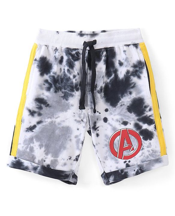 Pine Kids Marvel Cotton Knit Half Sleeves Tie & Dyed T-Shirt And Shorts Set With Avengers Graphics - Grey
