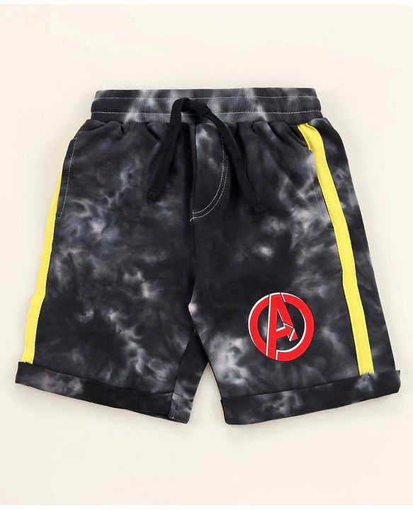 Pine Kids Marvel Cotton Knit Half Sleeves Tie & Dyed T-Shirt And Shorts Set With Avengers Graphics - Grey