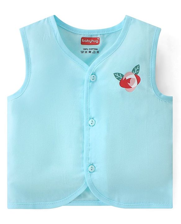 Babyhug 100% Cotton Woven Front Open Sleeveless Jhablas Floral Print Pack of 3- Pink & Blue