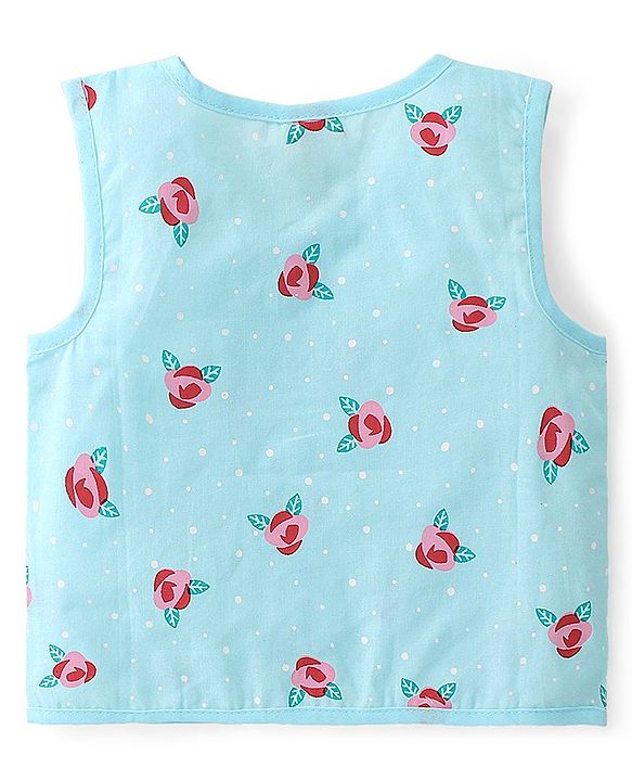 Babyhug 100% Cotton Woven Front Open Sleeveless Jhablas Floral Print Pack of 3- Pink & Blue
