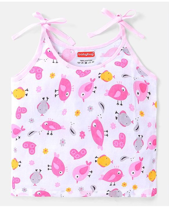 Babyhug 100% Cotton Woven Sleeveless Polka Dots & Birdy Printed  Tie Knot Jhabla Pack of 3 - Pink & White