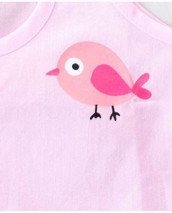 Babyhug 100% Cotton Woven Sleeveless Polka Dots & Birdy Printed  Tie Knot Jhabla Pack of 3 - Pink & White