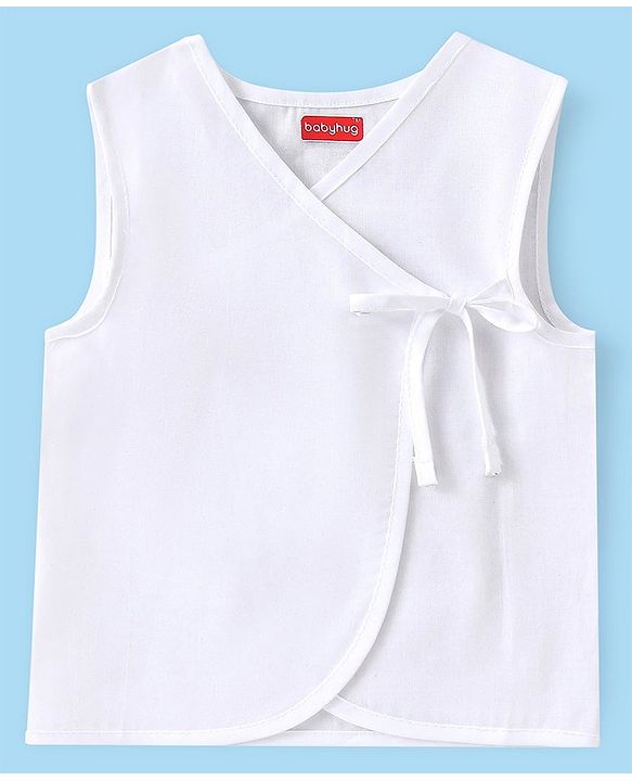 Babyhug 100% Cotton Woven Front Tie Knot Sleeveless Jhabla Solid Colour Pack Of 3 - White