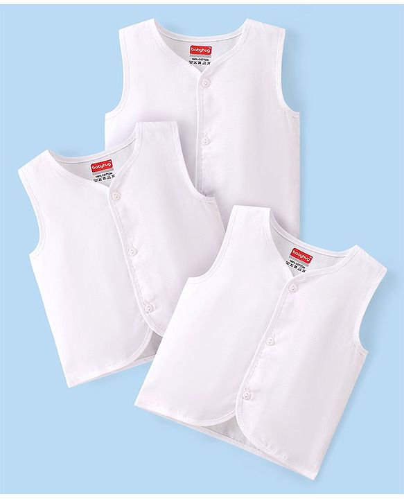 Babyhug 100% Cotton Woven Sleeveless Front Open Jhablas Solid Colour Pack Of 3 - Multicolor