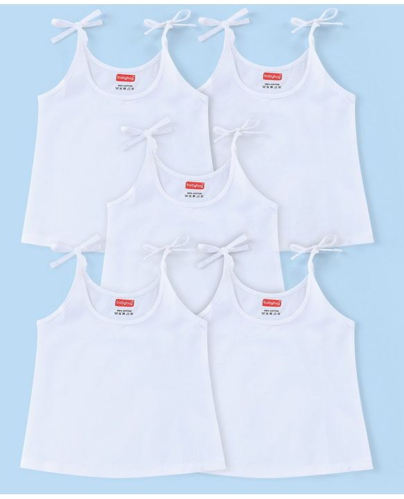 Babyhug 100% Cotton Woven Sleeveless Solid Color Tie Knot Vest Pack of 5 - White