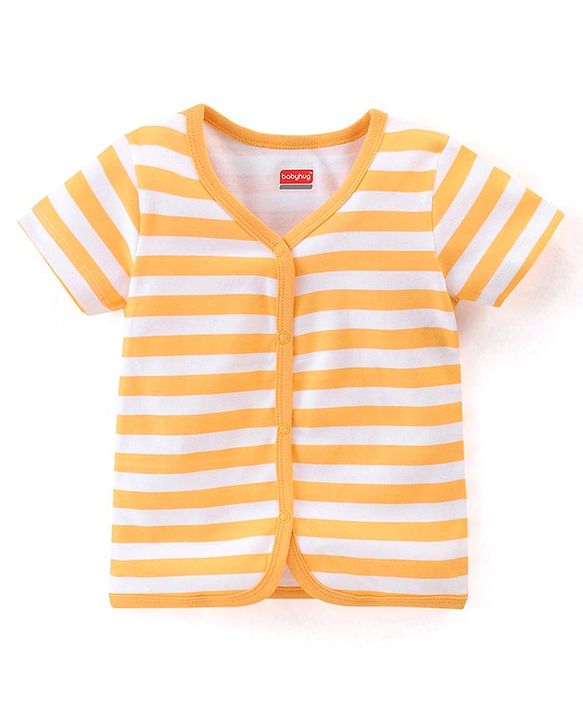 Babyhug 100% Cotton Half Sleeves Front Open Striped Vests Pack of 3 - Multicolor