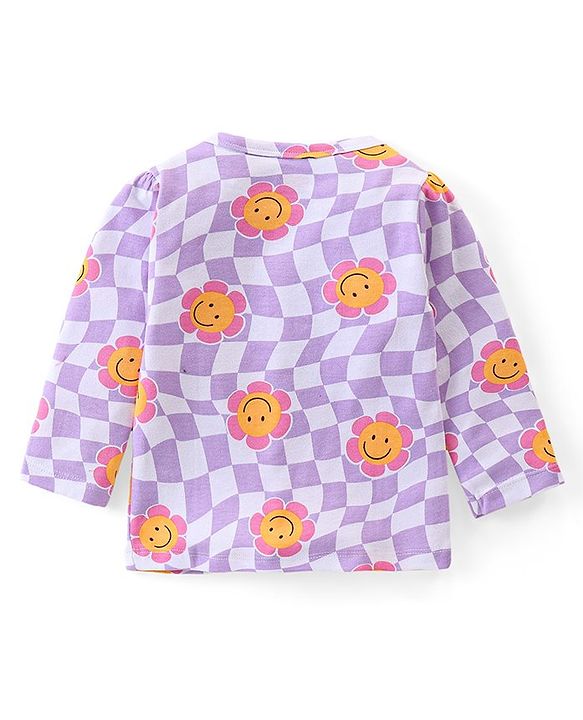 Babyhug 100% Cotton Knit Full Sleeves Checks & Floral Printed Front Open Vests Pack of 2 - Purple & Pink