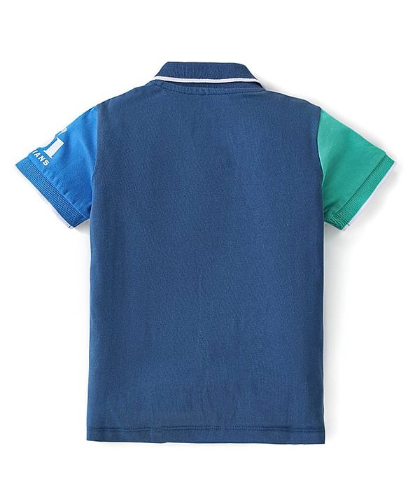 Babyhug Disney Cotton Knit Half Sleeves Polo T-Shirt  with 101 Dalmatians Graphics - Blue & Yellow