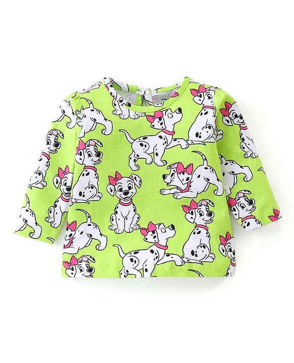 Babyhug Disney Single Jersey Full Sleeve Night Suit with 101 Dalmatians Print - Lime Green