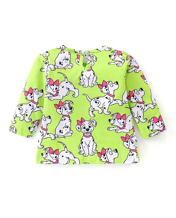 Babyhug Disney Single Jersey Full Sleeve Night Suit with 101 Dalmatians Print - Lime Green