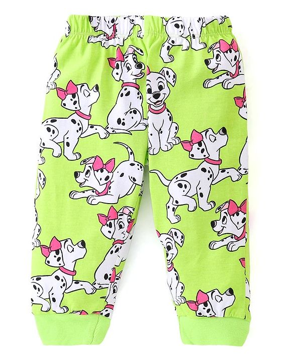 Babyhug Disney Single Jersey Full Sleeve Night Suit with 101 Dalmatians Print - Lime Green