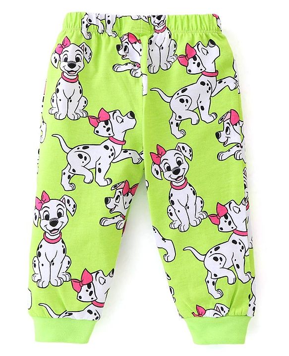 Babyhug Disney Single Jersey Full Sleeve Night Suit with 101 Dalmatians Print - Lime Green