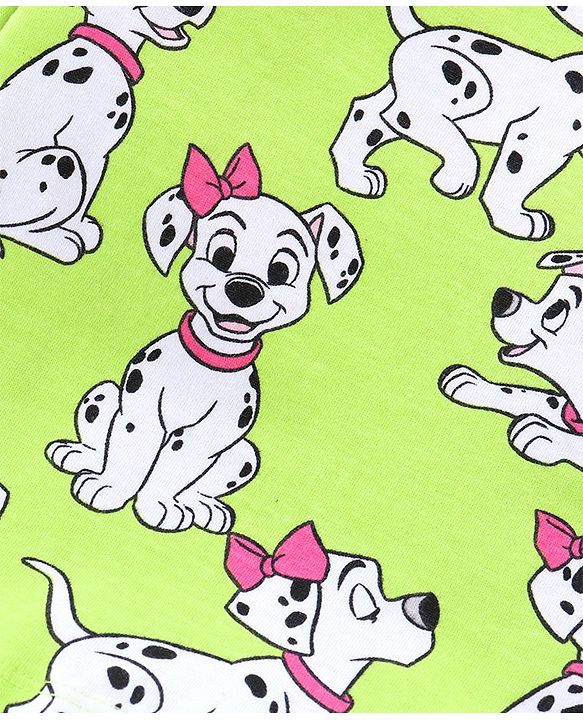 Babyhug Disney Single Jersey Full Sleeve Night Suit with 101 Dalmatians Print - Lime Green