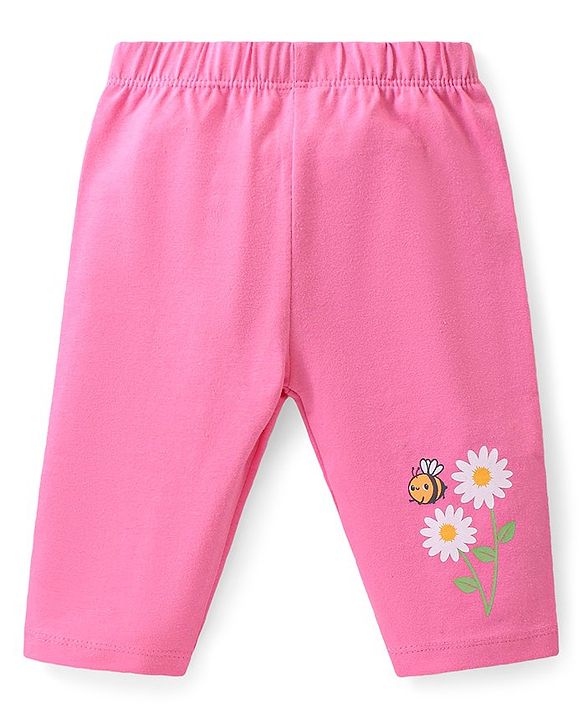 Babyhug Cotton  Lycra Knit Three Fourth Leggings  Floral Print Pack of 3 -Pink Purple & Yellow