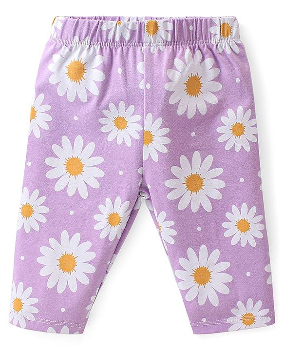 Babyhug Cotton  Lycra Knit Three Fourth Leggings  Floral Print Pack of 3 -Pink Purple & Yellow