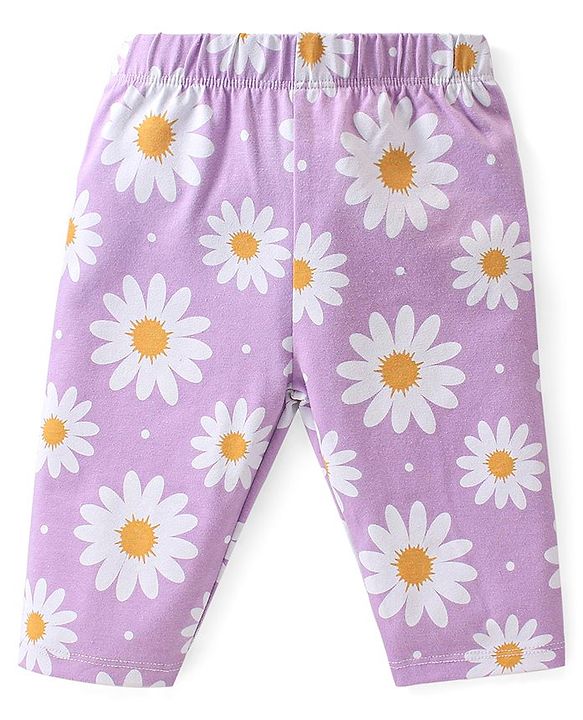 Babyhug Cotton  Lycra Knit Three Fourth Leggings  Floral Print Pack of 3 -Pink Purple & Yellow
