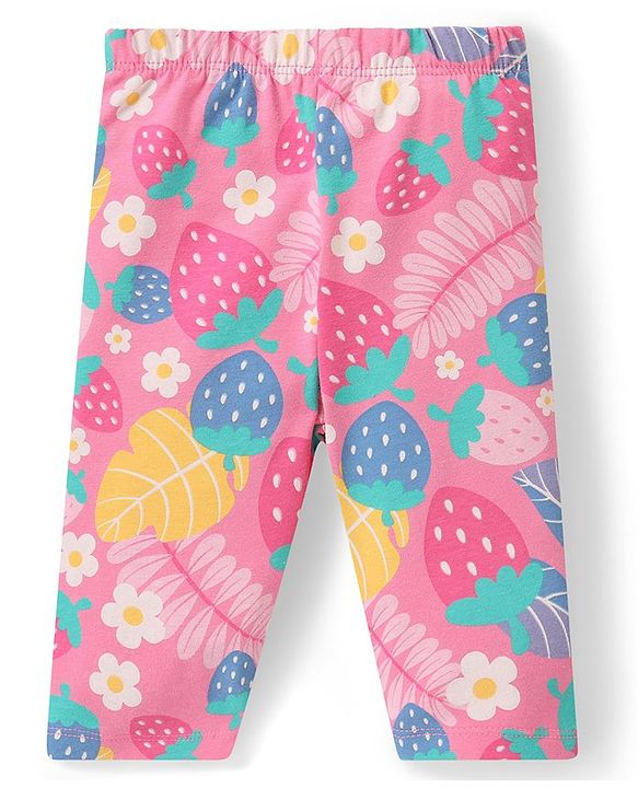 Babyhug Cotton Lycra Three Fourth Leggings Fruits & Floral Print Pack of 3 - Multicolour