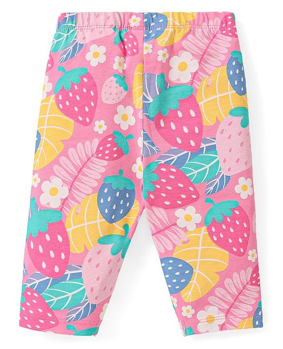 Babyhug Cotton Lycra Three Fourth Leggings Fruits & Floral Print Pack of 3 - Multicolour