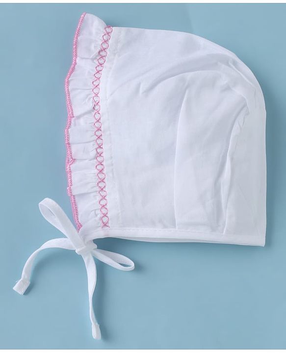 Babyhug 100% Cotton Caps Pack of 3- White