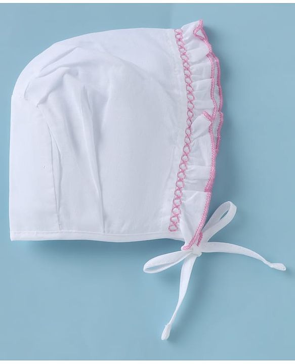 Babyhug 100% Cotton Caps Pack of 3- White