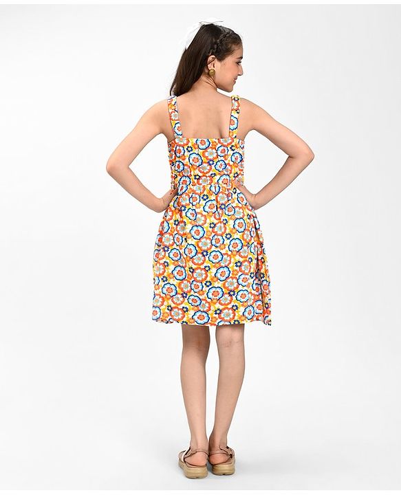 Pine Kids Cotton Sleeveless Floral Printed Frock - Aspen Gold