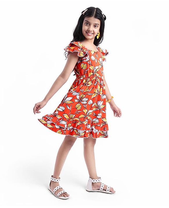 Pine Kids Cotton Knit Sleeveless Frock with Floral Print - Red