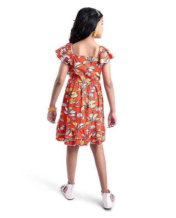 Pine Kids Cotton Knit Sleeveless Frock with Floral Print - Red