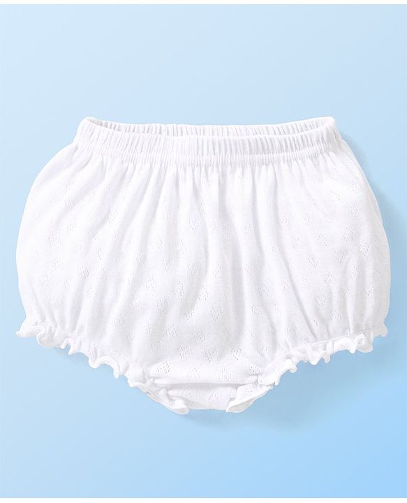 Babyhug 100% Cotton Premium Pointelle Fabric Solid Bloomers Pack of 3 - White