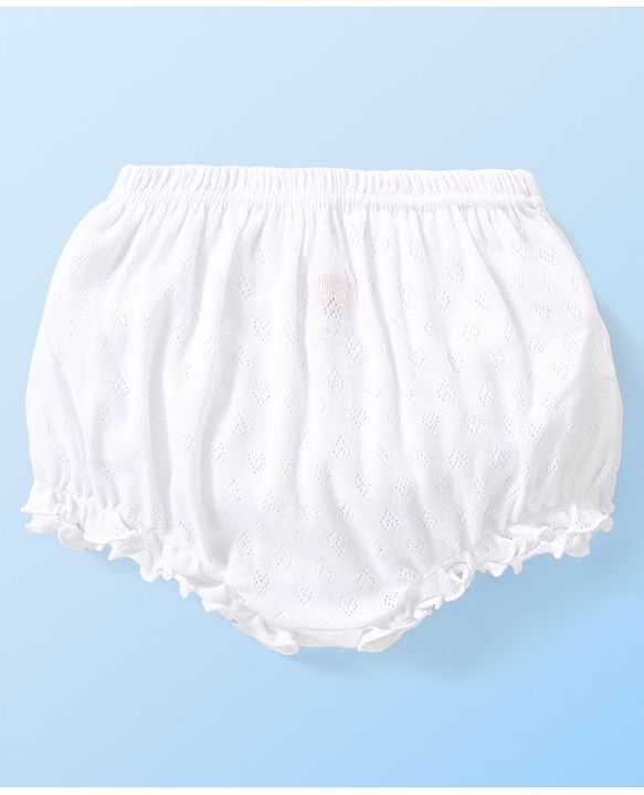 Babyhug 100% Cotton Premium Pointelle Fabric Solid Bloomers Pack of 3 - White