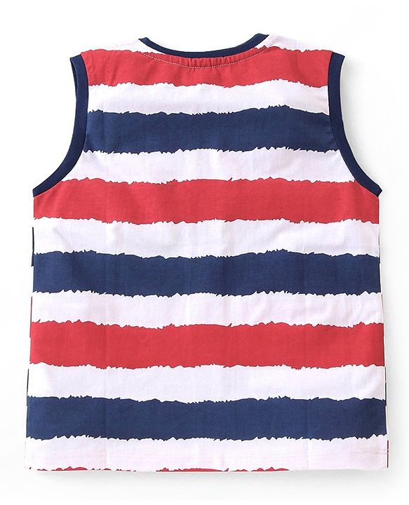 Babyhug Cotton Knit  Sleeveless Striped  T-Shirt  with Text Graphics - Multicolour