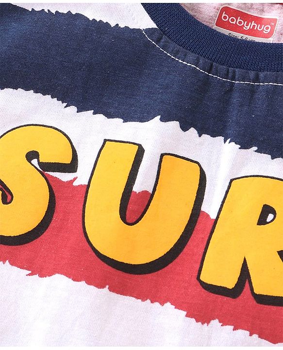Babyhug Cotton Knit  Sleeveless Striped  T-Shirt  with Text Graphics - Multicolour
