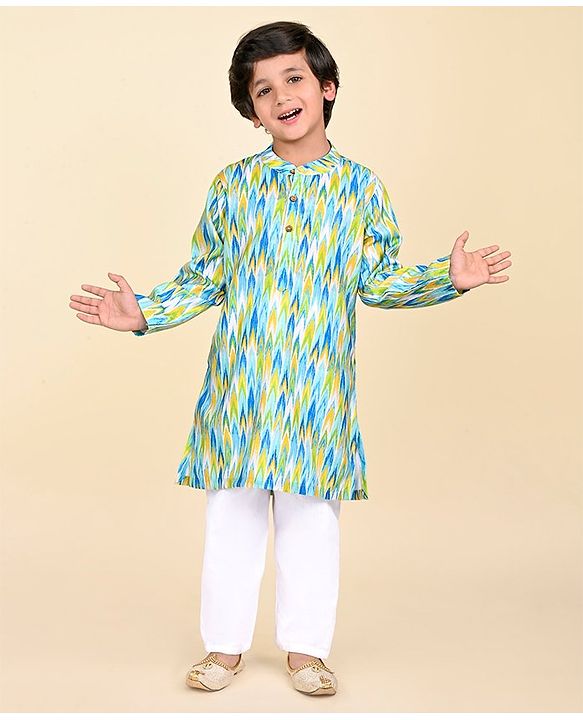 Babyhug Cambric Full Sleeves Kurta With Payjama Set Ikat Print -Multicolor
