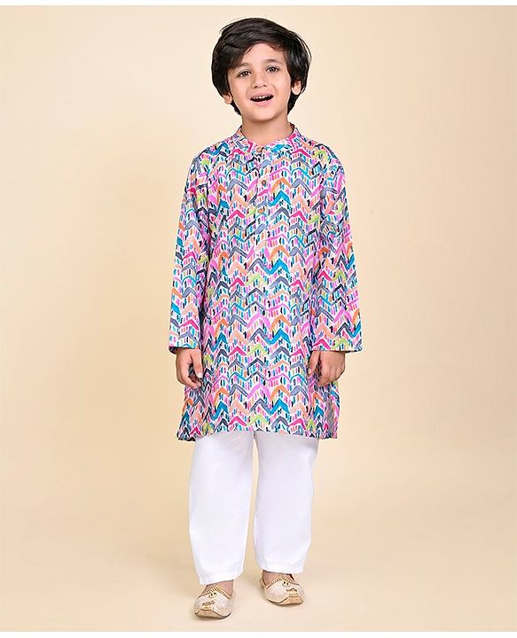 Babyhug Cambric Woven Full Sleeves Chevron Printed Kurta With Pyjama Set - Multicolor