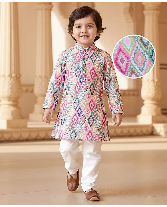 Babyhug Cambric Full Sleeves Printed Kurta Pyjama Set - Multicolor