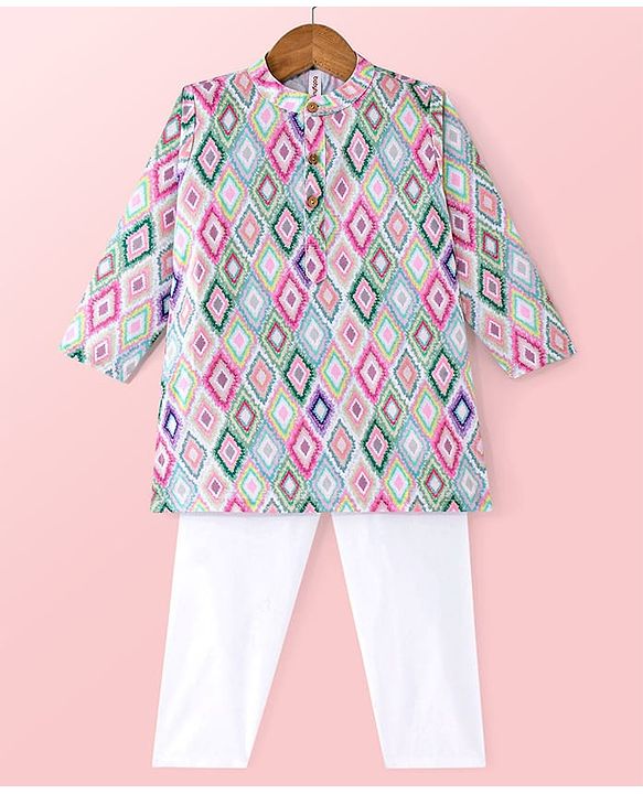 Babyhug Cambric Full Sleeves Printed Kurta Pyjama Set - Multicolor