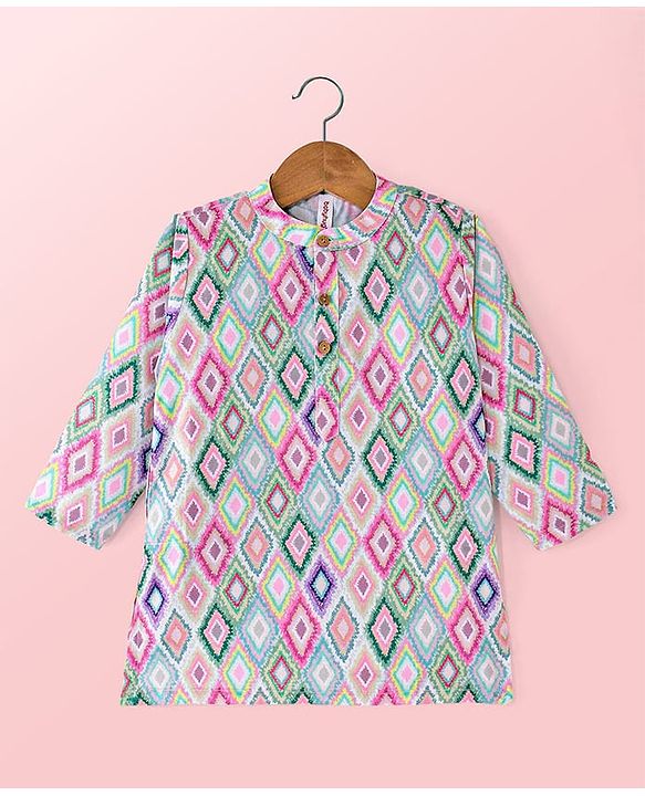 Babyhug Cambric Full Sleeves Printed Kurta Pyjama Set - Multicolor