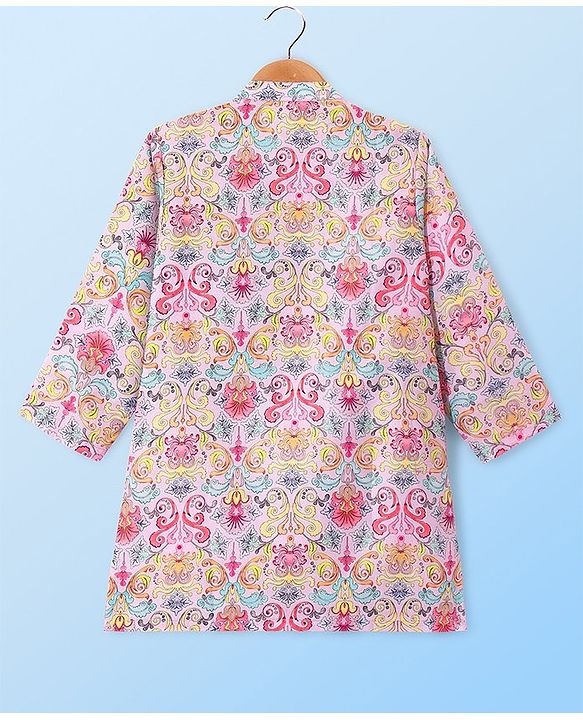 Babyhug Cambric Woven Full Sleeves Floral Printed Kurta With Pyjama Set - Light Pink & White