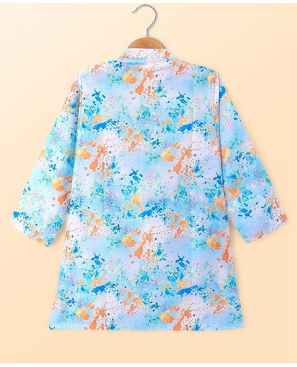 Babyhug Cambric Woven Full Sleeves Splashed Printed Kurta With Pyjama Set - Blue & White