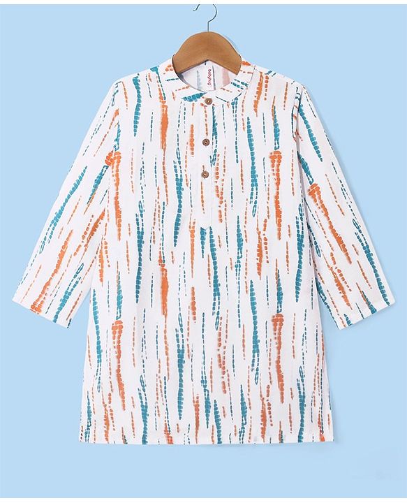 Babyhug Cambric Woven Full Sleeves Vertical Striped Kurta With Pyjama Set - White