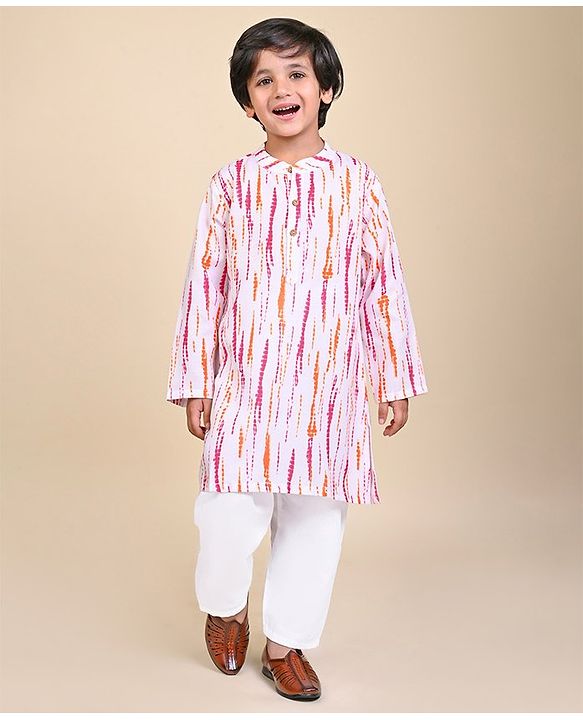 Babyhug Cambric Woven Full Sleeves Vertical Striped Kurta With Pyjama Set - Pink & White