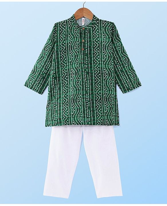 Babyhug Cambric Full Sleeves Kurta  Pyjama Set Bandhani Print - Green