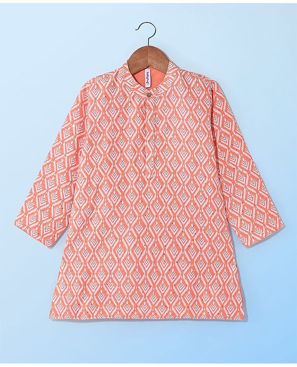 Babyhug Camrbic Sequenced Embroidered Full Sleeves Printed Kurta with Pyjama - Peach